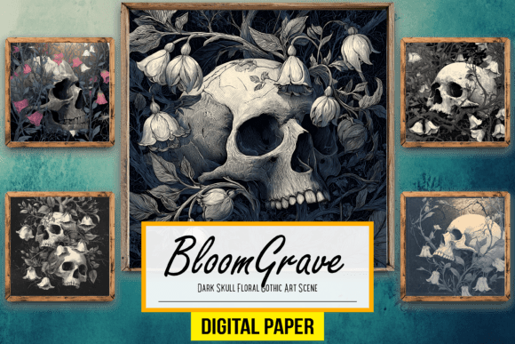 Download Dark Skull Floral Gothic Artwork Scenes - Gothic art Collection