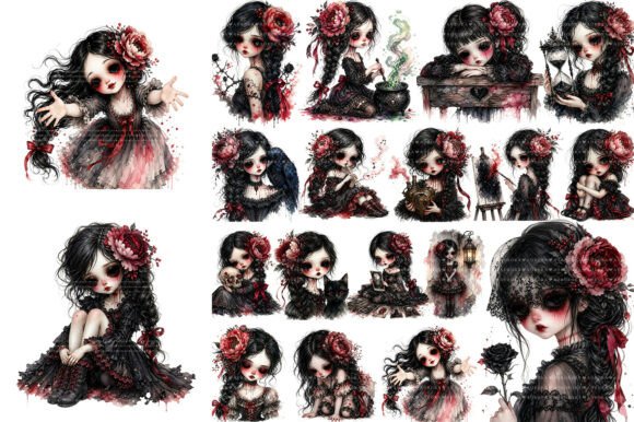 Download Watercolor Gothic Doll Clipart Bundle - Doll Collection