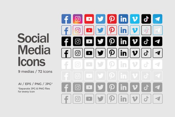 Download Square Social Media Icons Set - 72 Icons - Square Collection
