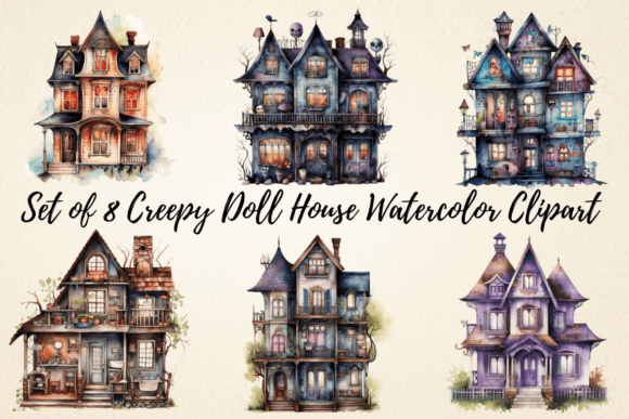 Download Creepy Doll House Watercolor Clipart - Doll Collection