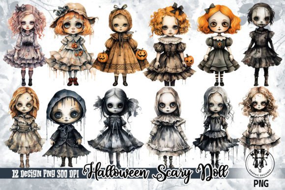Download Halloween Scary Doll Watercolor Clipart - Doll Collection